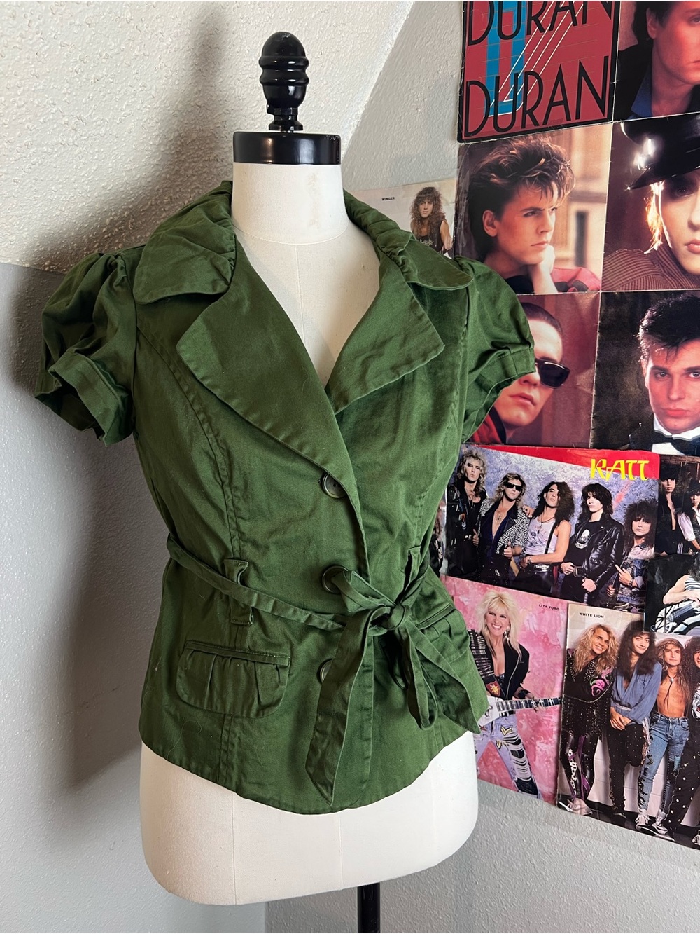 Sunny Taylor Olive Green Short Sleeve Tie-Waist Utility Jacket